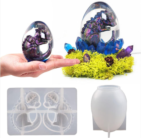 3D Dragon Egg Resin Mold Set,Fondant Molds Dragon Epoxy Resin Silicone Molds for Fondant Cake Decorating, Concrete, Cement, Polymer Clay (Dragon+E...