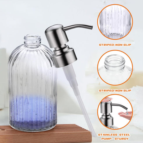 Glass Soap Dispensers for Kitchen and Bathroom, 16oz Heavey Glass Bottle, Stainless Steel Brushed Nickel Pump,Clear Glass Farmhouse Bathroom Soap ...