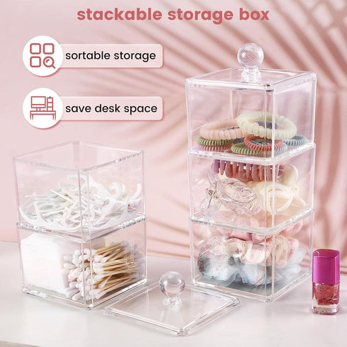 Hair Accessories Organizer for Girls, Clear 3 Stackable Acrylic Hair Tie Organizer for Headband, Bows, Cotton Swab Organization, Bathroom Containe...