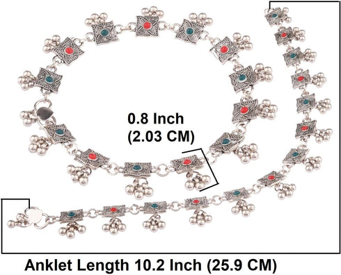 Efulgenz Indian Silver Tone Bell Charms Tassel Chain Anklet Set Bracelet Payal Foot Jewelry, Onesize, Metal, not known...