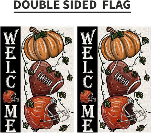 Fall Football Welcome Garden Flags 12x18 Inch Vertical Double Sided, Pumpkin Autumn Sports Game Day Sign Thanksgiving Seasonal Yard Outside Decor ...