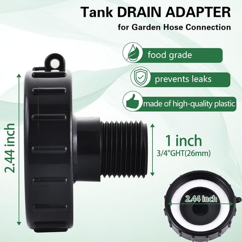275 330 IBC Tote Adapter, Food Grade IBC Drain Adapter,Water Hose Male Adapter for Garden Hose,2.44”Fine Thread ×3/4”Male G Hose...