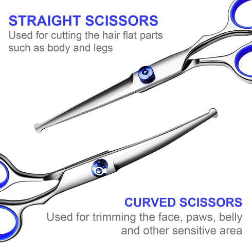 Professional Dog Grooming Scissors Kit, Titanium Coated Dog Scissors for Grooming, 5 in1 Grooming Shears Kit for Dogs Cat Pet At Home...