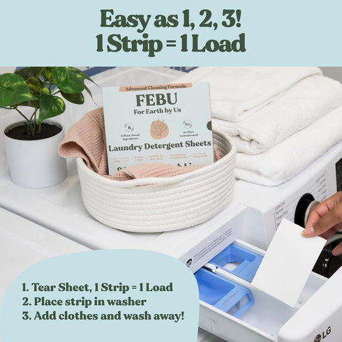 FEBU Eco Friendly Laundry Detergent Sheets, Fragrance Free, 96 Loads, Plant-Based Ingredients, Hypoallergenic, Zero Waste, 6x More Cleaning Power...