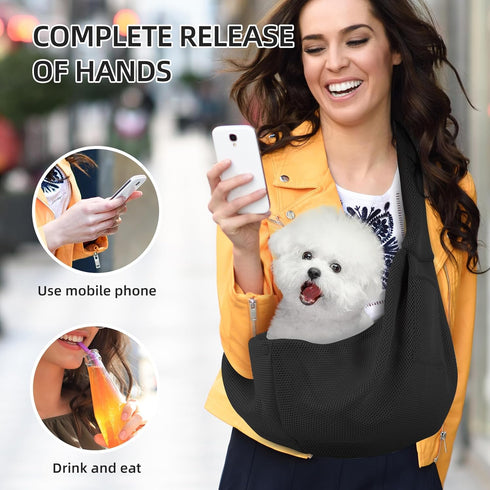 Dog Carrier Sling - Ultra Breathable Reversible Puppy Carrier Purse with Storage Pocket, Travel Safety Harness, Hand-Free Dog Sling Carrier for Ca...