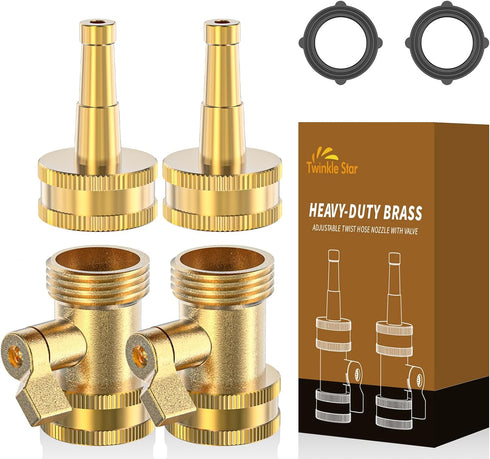 Twinkle Star Brass Hose Nozzle 4 Pack, Jet Nozzle High Pressure Hose Nozzle with Leakproof Shut off Valve, Upgraded Valve Handle, 3/4” GHT Nozzles...