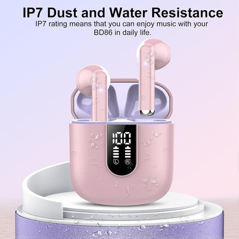 Wireless Earbuds 2024 Bluetooth 5.3 Headphones with HD Mic HiFi Stereo Sound, Wireless Earphones with Dual LED Display Touch Control, IPX7 Waterpr...