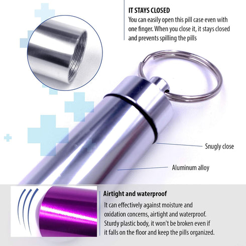 5 Pack - Aluminum Keychain Medication Pill Box. Waterproof Portable Mini Travel Pill Boxes Medicine Vitamin Holder case. Bottle Container, Organiz...
