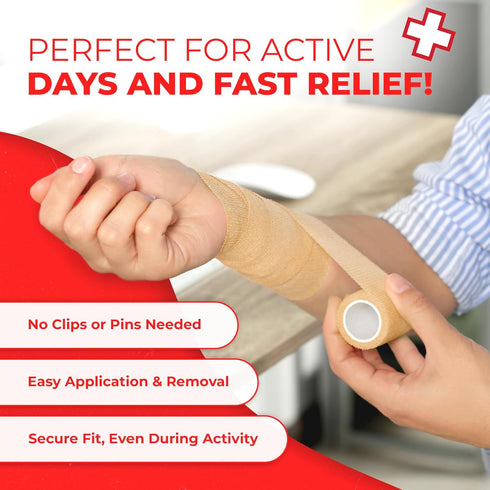 Ever Ready First Aid Self Adherent Cohesive Bandages 3" x 5 Yards - 12 Count, Tan...