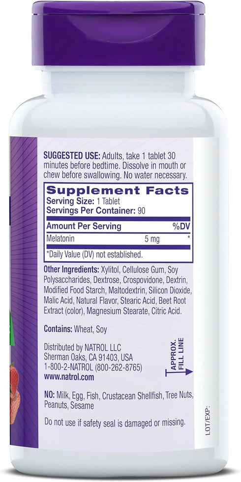 Natrol Sleep Melatonin 5mg Fast Dissolve Tablets, Nighttime Sleep Aid for Adults, 90 Strawberry-Flavored Melatonin Tablets, 90 Day Supply...