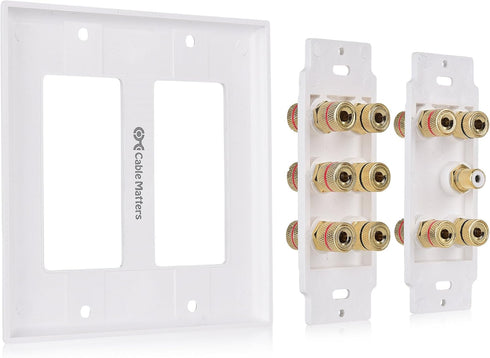 Cable Matters Double Gang 5.1 Speaker Wall Plate (Home Theater Wall Plate, Banana Plug Wall Plate) in White...
