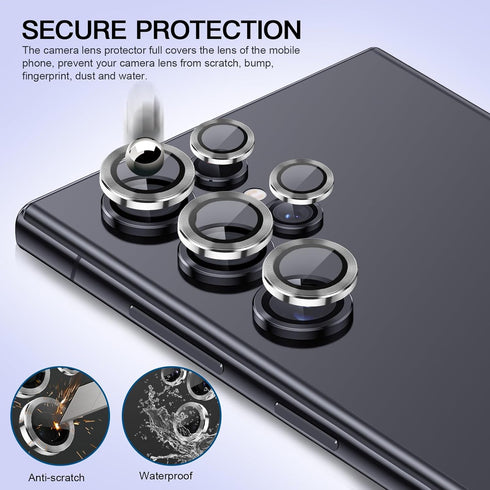 for Samsung Galaxy S24 Ultra Camera Lens Protector, Tempered Glass Lens Protector Aluminum Alloy Ring Anti Scratch Decorative Camera Cover Fit for...