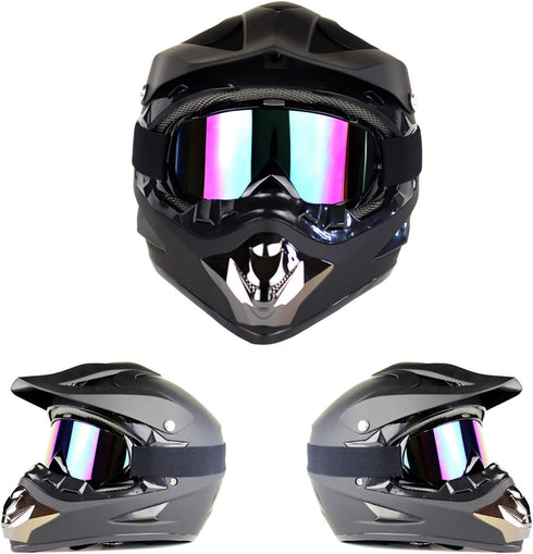 Motorcycle Goggles for Dirt Bike, Motocross, ATV, Off Road, Ski - Fit Over Glasses for Men, Women, Youth, Adult - Black White...