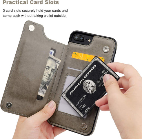 Vaburs for iPhone 7 Plus/8 Plus Case Wallet with Card Holder, Embossed Butterfly Premium PU Leather Double Magnetic Buttons Flip Shockproof Protec...