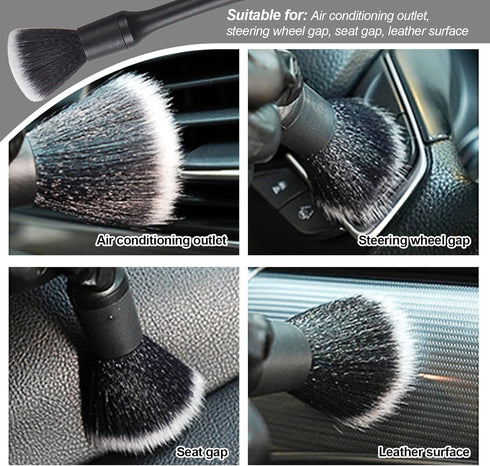 3 Pack Car Detailing Brush Set,Natural Boars Hair Ultra-Soft Cleaning Tool Auto Detail Brushes Kit for Clean Interior or Exterior,Dashboard,Air Ve...