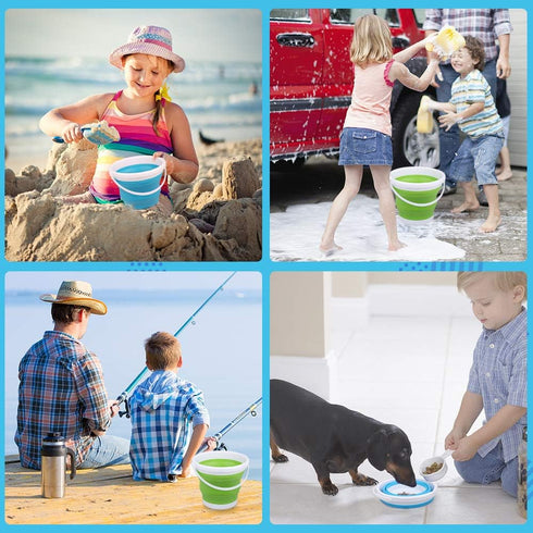 3L Jumbo Foldable Buckets, Sand Beach Toy Silicon Pails for Kids Adults, Collapisible Water Buckets Sandbox Kit Tool Multi Use for Outdoor, Cleani...