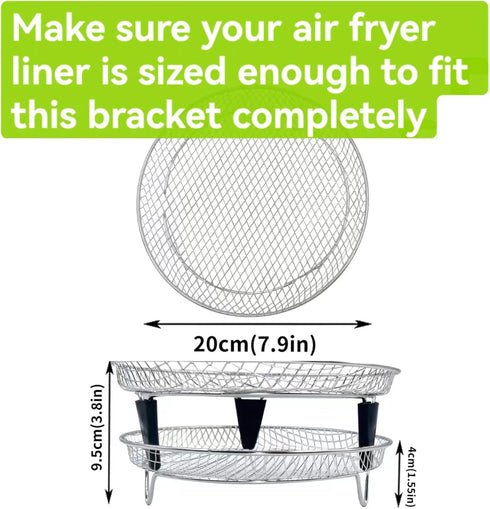 Round Air Fryer Rack, 7.8inch Stainless Steel Dehydrator Rack with Insulated Clamp and Brush Air Fryer Accessories for Ninja, Philips, Gowise USA,...