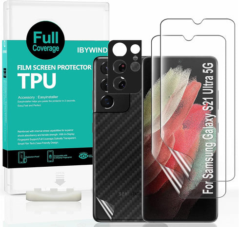 Ibywind 2Pcs Screen Protector For SamSung Galaxy S21 Ultra 5G 6.8"(Not For Gagaxy S21/S21+/S21 FE),Flexible TPU Film,With 1Pc Camera Lens Protecto...