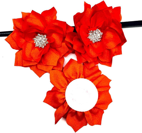 10PC Orange 2.76Inch Chiffon Rhinestone Flat-Back Ruffled Fabric Flower for DIY Handmade Making Headbands Hairpin Flower Crafts Party Wedding Deco...