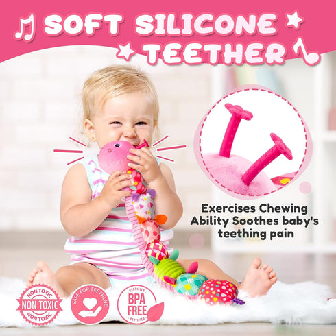 Baby Toys 0-6-12 Months,Infant Musical Stuffed Animals Activity Toys with Muti-Sensory Crinkle,Rattles,Baby Girl Toys Gifts for Newborn Tummy Time...