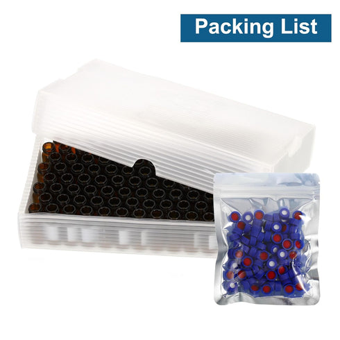 PATIKIL 2ml Autosampler Vial, 100 Pack Pre-Slit Septa HPLC/GC Vials 9-425 Lab Amber Vials Sample Vial Screw Cap Writing Patch PTFE & Silicone for ...