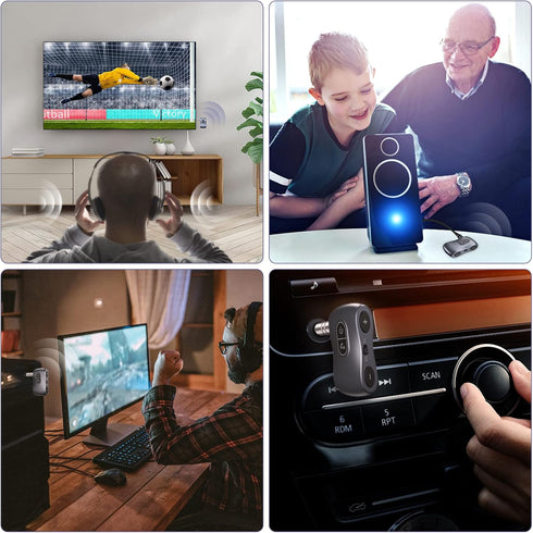 Aux Bluetooth Adpater for Car, Bluetooth 5.3 Transmitter Receiver Noise Cancelling, Portable 3.5mm Aux Bluetooth Adapter Hands-Free Call, Low Late...