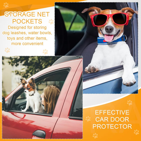 2 Pcs Car Door Protector Pet Dog Paw Prints Car Door Cover Protector Waterproof Scratching Nonslip Universal Fit Car Door Guard with Storage Pocke...