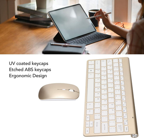 Keyboard mouse set, 2.4G, 78 keys, USB thin etched keycaps, mute, ergonomic design, QWERTY, for PC, laptop(luxury golden)...
