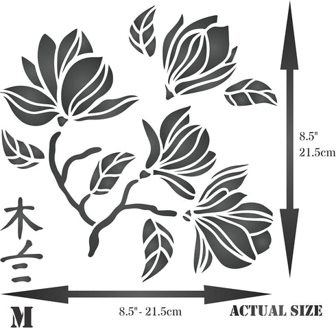 Stencils for Walls: Magnolia Stencil, 8.5 x 8.5 inch (M) - Classic Flower Floral Ancient Tree Stencils for Painting Template...