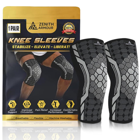 Compression Knee Brace Sleeve Support - Pain Relief, Meniscus Tear, ACL, Arthritis, Joint Pain, Recovery, Workout, Fitness - 1 Pair, Breathable, M...