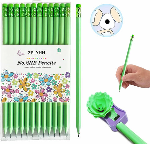 Funny Triangle Pencils #2 Green Pre Sharpened Pencils HB Number 2 Pencils with Erasers Triangular Pencils Party Favor Pencils for Kids Birthday Cu...
