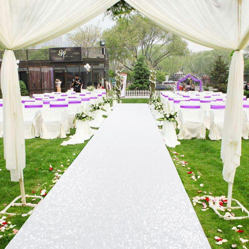 AMZLOKAE Aisle Runners for Weddings White 2FTx15FT Sequin Aisle Runner Glitter Aisle Runner Rustic Outdoor Rug Runner Aisle Runner for Ceremony Sp...