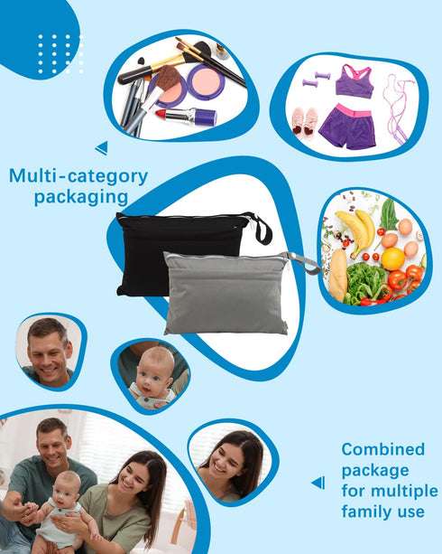 babygoal Wet Dry Bags for Baby Cloth Diapers, Washable Travel Bags, Beach, Pool, Gym Bag for Swimsuits & Wet Clothes with Two Zippered Pockets 2 P...