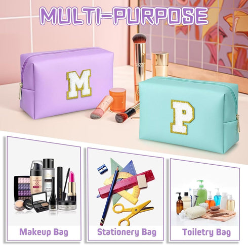 Initial Cosmetic Bag, PU Leather Waterproof Travel Toiletry Bag, Monogrammed Gifts for women, Personalized Birthday Gift for Sister Friends, Cute ...