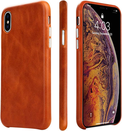 TOOVREN for iPhone X Leather Case Protective Ultra Thin Vintage Anti-Slip Grip Shell Hard Back Cover for iPhone X /10 5.8'' Brown...
