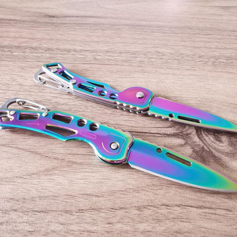 2 Pack Pocket Knife (Multicolored Titanium) with Key Ring Easy To Everyday Carry, Folding Knife Self-Defense...