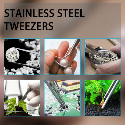 1Pcs 8 Inch Stainless Steel Tweezer, Long Tweezers with Precision Serrated Curved Tips, Non-slip Multitool Tweezer for Cooking, Repairing, Medical...