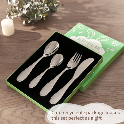 Kids Silverware Set, EIUBUIE18/10 Stainless Steel Metal Toddler Utensils, Safe Reusable Child Cutlery Flatware Includes Fork Knife Table Spoons fo...