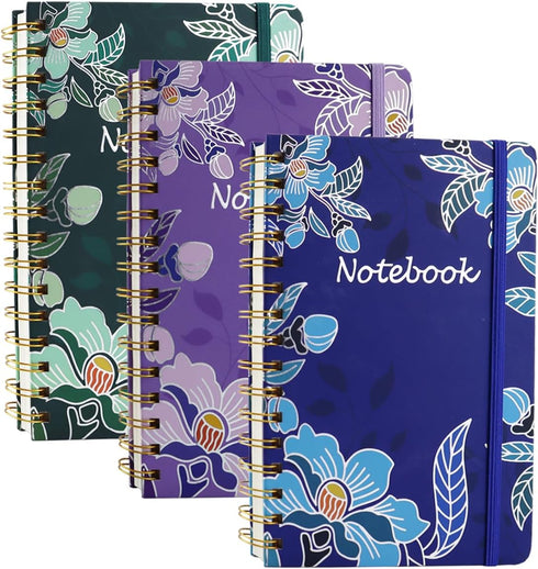 3 Pack Hardcover Spiral Notebook Journal for Women,A5 College Ruled Notebooks with Pocket,8.5"x 5.7",160 Pages,Cute Journals for Daily Study or Wo...