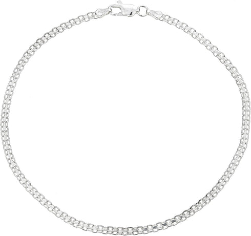 Ritastephens Sterling Silver Italian 3mm Bismark Link Chain Anklet, Bracelet, or Necklace...