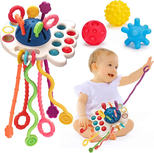 Montessori Pull String Toys for Babies 0-6 6-12 Months Baby Sensory Toys Balls Toddler Travel Infant Toys 9 10 12-18 Month Teethers Developmental ...