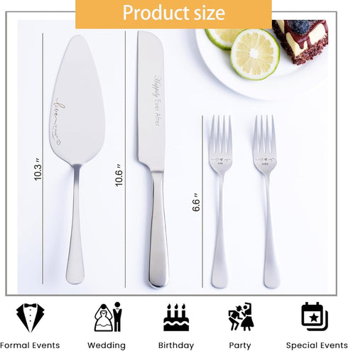 Cake Cutting Set for Wedding, Wedding Cake Knife and Server set, Forks and Cutter Pie Spatula Birthday Anniversary Christmas Gift of 4 (Silver)...
