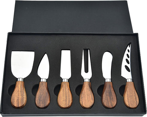 6Pcs Cheese Knife Set,Cheese Knives Cheese Slicer Cheese Cutter Cheese Fork,Cheese Spreading Knife,Wood Handle Stainless Steel Slicer for Charcute...