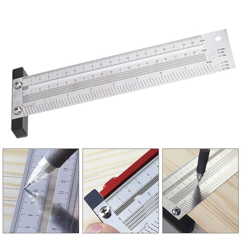 T Type Marking Ruler Hole Ruler Woodworking Marking Scribing Line Ruler Carpenter Line Gauge Measuring Tool (8 inches)...