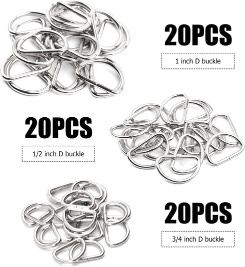 BronaGrand 60pcs Assorted Multi-Purpose Metal D Ring Semi-Circular D Ring for Hardware Bags Ring Hand DIY Accessories - 1/2 Inch, 3/4 Inch, 1 Inch...