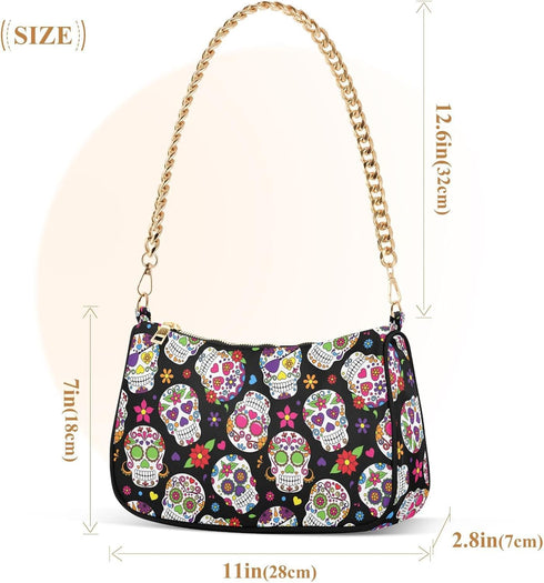 Bat Halloween Women's Chain Shoulder Bag, Metal Chain Strap Zip Purse for Women...