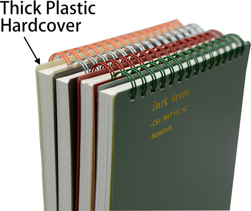 Yansanido Top Bound Spiral Notebook, 4 Pcs 4 Color A5 Size Thick Plastic Hardcover 7mm College Ruled Paper 80 Sheets (160 Pages) Journal for Schoo...