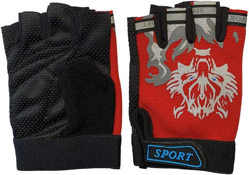 2Pairs Kids Cycling Gloves Half Finger Sport Gloves Non-Slip Gel Gloves Mountain Bike Gloves with Wolf Head Pattern for Children Boys Riding Bikin...