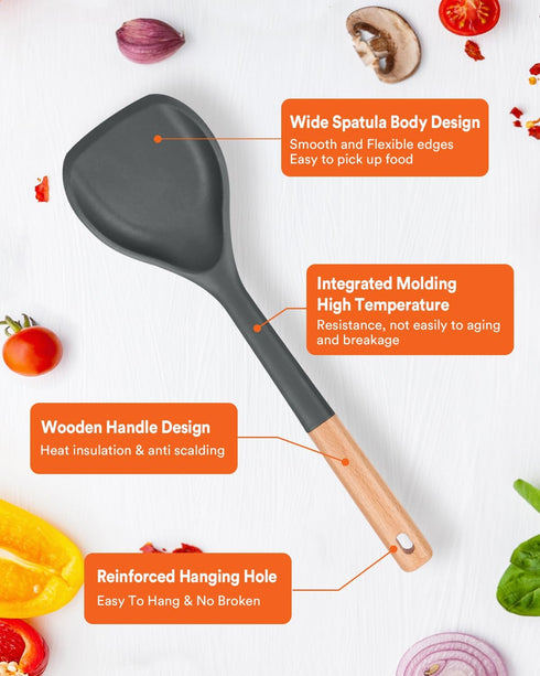 Nonstick Silicone Spatula, Non Scratch Flexible Edge for Pans, Slip Resistant comfortable Wooden Handle, Heat Resistant BPA-Free Kitchen Spatulas ...