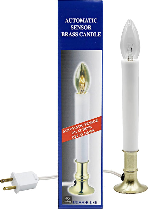 Creative Hobbies Electric Window Candle Lamp with Brass Plated Base, Dusk to Dawn Sensor Turns Candle on in Dark and Off in Light, Ready to Use!...
